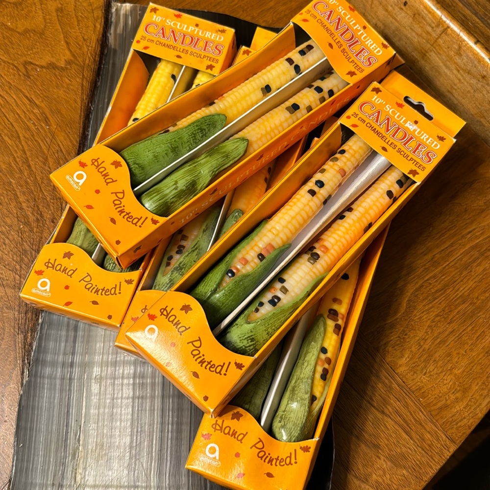 Vintage NOS Amscan Corn Hand Sculpted Painted Tapered Candles Fall Thanksgiving - Picture 2 of 11